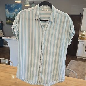 beachlunchlounge Women's Aqua and White Striped Shirt M